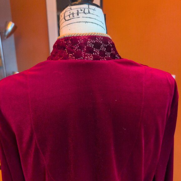 Adonna VTG Robe Lounger Velvet Velour Red & Gold Caftan House Gown Sz S - Picture 9 of 12